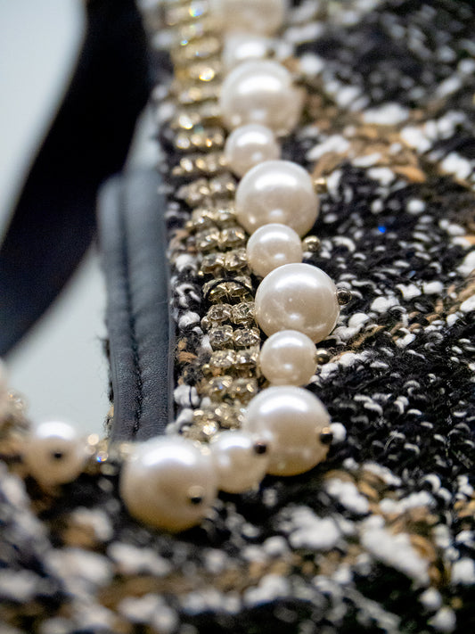 BORSA NERA A RIQUADRI IN MAGLIA