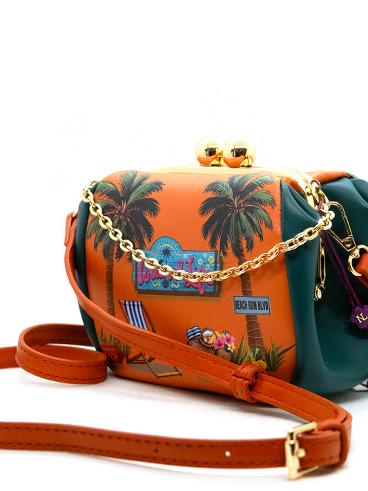 BORSETTA IN PELLE CON DISEGNO PALME E SPIAGGIA