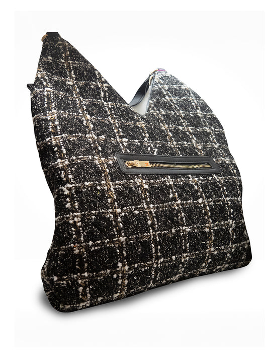 BORSA NERA A RIQUADRI IN MAGLIA